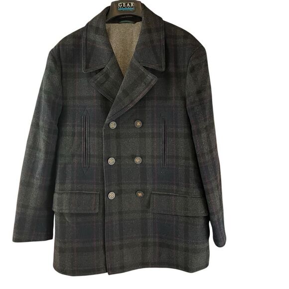 Lauren Ralph Lauren Men's Double Breasted Wool Blend Lined Peacoat Black Gray Pl